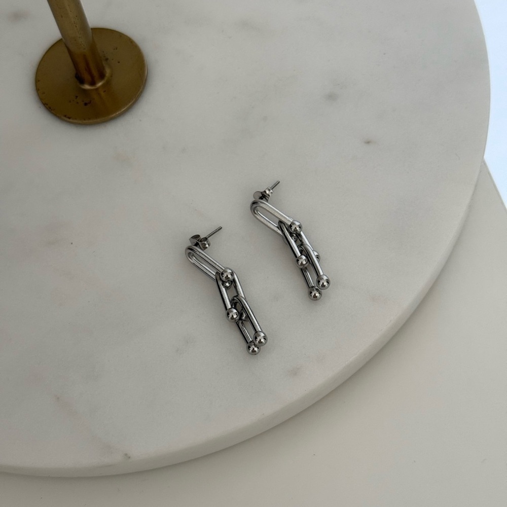 New Silver Color Geometric Drop Earrings - Picture 2 of 3